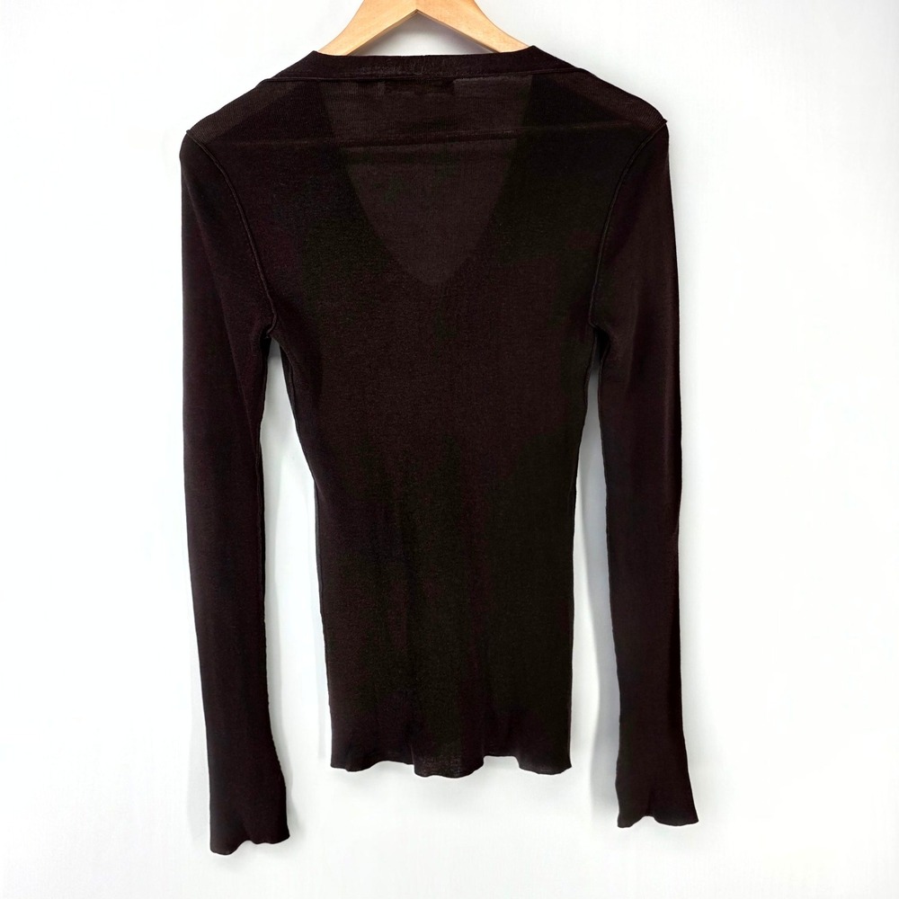 Inhabit V-Neck Sweater Womens Medium Brown Long Sleeve Slim Fit Minimalist Basic - Picture 2 of 6